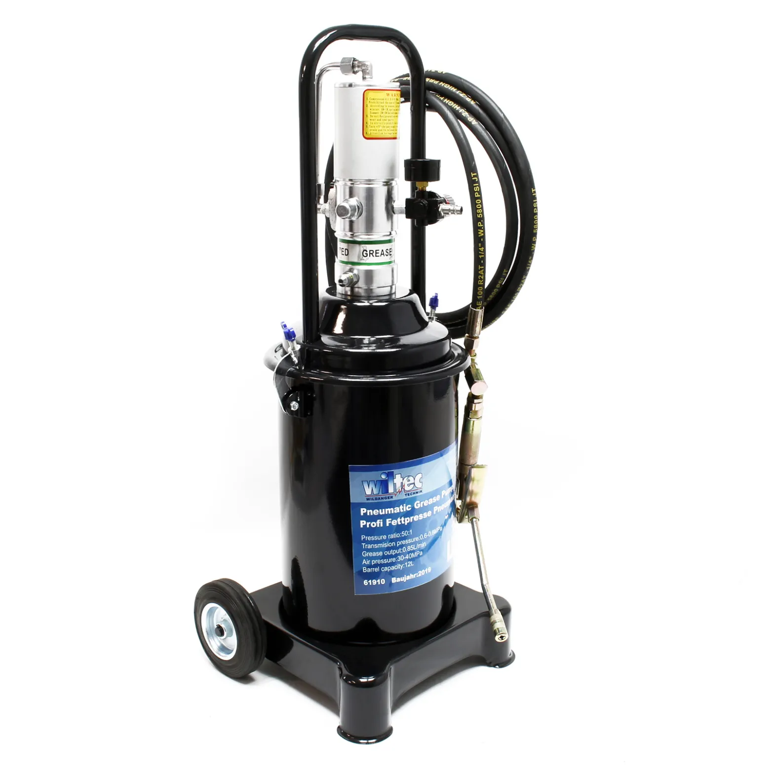 Profi Fettpresse fahrbar mit Druckluft betrieben und 12 Liter Tank pneumatische Abschmierpresse