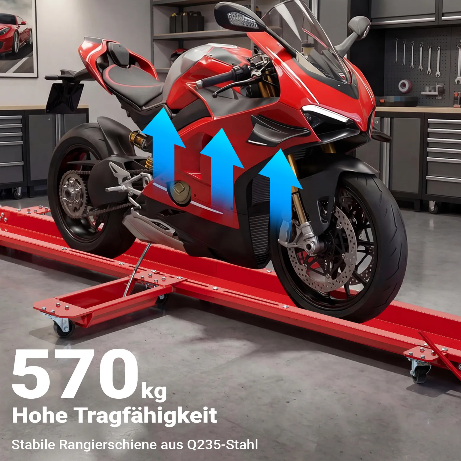 Rangierschiene Motorrad bis 570 kg Rangierhilfe Rangierheber Rangierplatte
