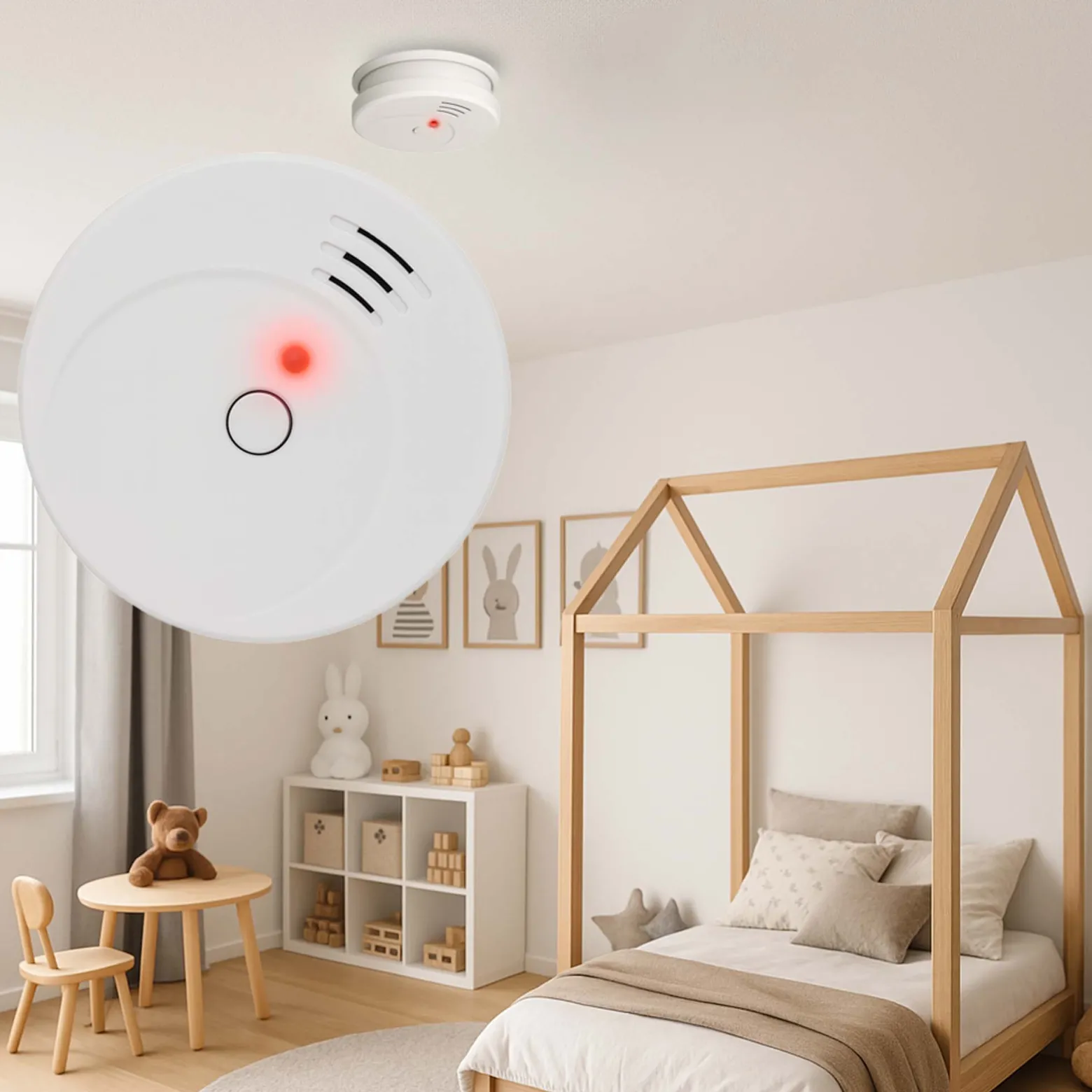 Rauchmelder mit 9V Batterie, Lange Lebensdauer, Lautstärke Alarm 85dB, Brandmelder kabellos, DIN EN 14604