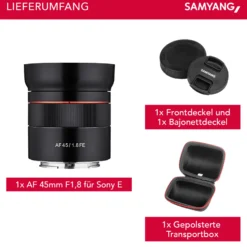 Samyang AF 45 mm F1,8 Objektiv kompatibel mit Sony FE, Kameraobjektiv für Vollformat und APS-C, Festbrennweite, Autofokus und 53° Bildwinkel, perfektes Kamerazubehör für Fotografie