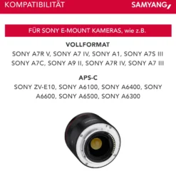 Samyang AF 45 mm F1,8 Objektiv kompatibel mit Sony FE, Kameraobjektiv für Vollformat und APS-C, Festbrennweite, Autofokus und 53° Bildwinkel, perfektes Kamerazubehör für Fotografie