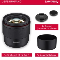 Samyang AF 75 mm Portraitobjektiv kompatibel mit Fujifilm X, Kamera Objektiv mit Lichtstärke F1,8 für Portraitfotos, kompaktes Kameraobjektiv mit Custom Switch, Portrait Objetktiv inkl. Wetterschutz