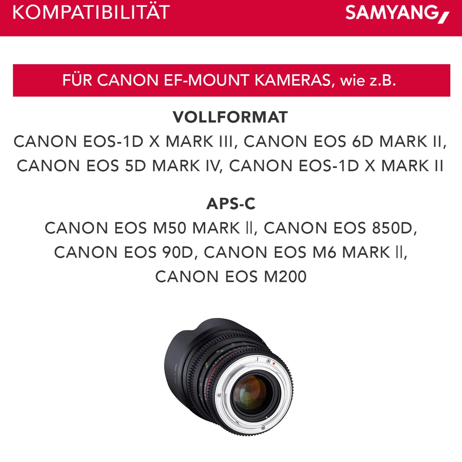 Samyang 50/1,5 Objektiv Video DSLR Canon EF manueller Fokus Videoobjektiv 0,8 Zahnkranz Gear, Porträtobjektiv schwarz, 50mm