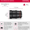 Samyang 35/1,5 Objektiv Video DSLR II Canon EF manueller Fokus Videoobjektiv 0,8 Zahnkranz Gear, Weitwinkelobjektiv schwarz