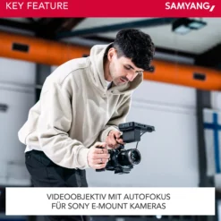 Samyang V-AF 35 mm T1,9 FE Video-Objektiv kompatibel mit Sony E, Kameraobjektiv mit Autofokus, 8K Auflösung, hohe Lichtstärke, integrierte Tally Lamp geeignet für Vollformat und APS-C