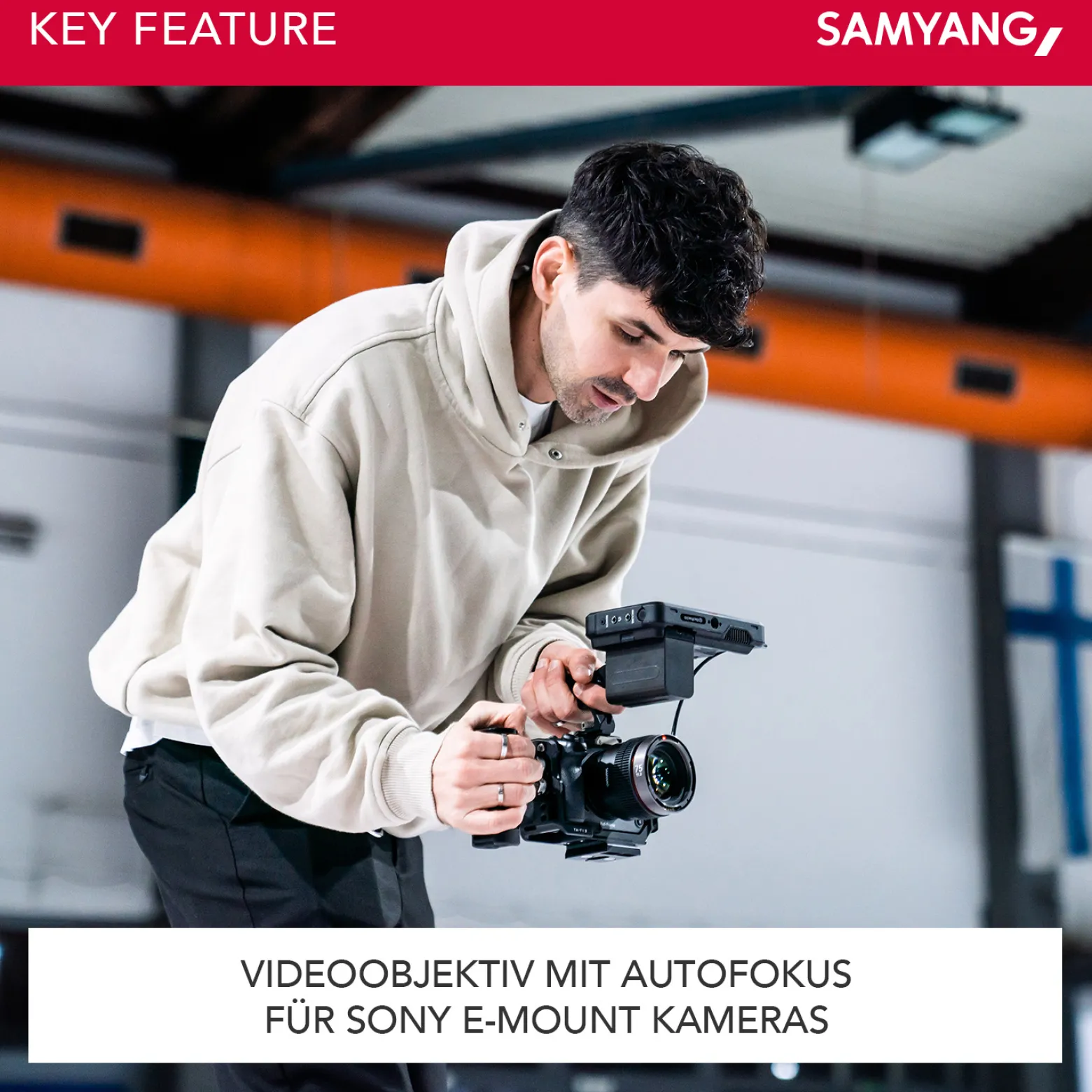 Samyang V-AF 24 mm T1,9 FE Video-Objektiv kompatibel mit Sony E, Kameraobjektiv mit Autofokus, 8K Auflösung, hohe Lichtstärke, integrierte Tally Lamp geeignet für Vollformat und APS-C