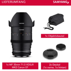 Samyang Weitwinkel Cine- und Video Objektiv MF 35mm T1,5 VDSLR MK2 EF – lichtstark T1,5 kompatibel mit Canon EF Mount, 35 mm Festbrennweite, Follow Focus Zahnkränze Vollformat und APS-C, 8K Auflösung