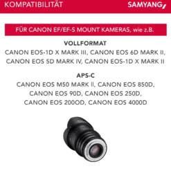 Samyang Weitwinkel Cine- und Video Objektiv MF 35mm T1,5 VDSLR MK2 EF – lichtstark T1,5 kompatibel mit Canon EF Mount, 35 mm Festbrennweite, Follow Focus Zahnkränze Vollformat und APS-C, 8K Auflösung