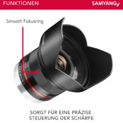 Samyang Weitwinkel Festbrennweite Objektiv 12mm F2.0 APS-C kompatibel mit Sony E – APS-C, MF – für Kameras Alpha 6600 6500 6400 6300 6100 6000 5100 5000 – schwarz