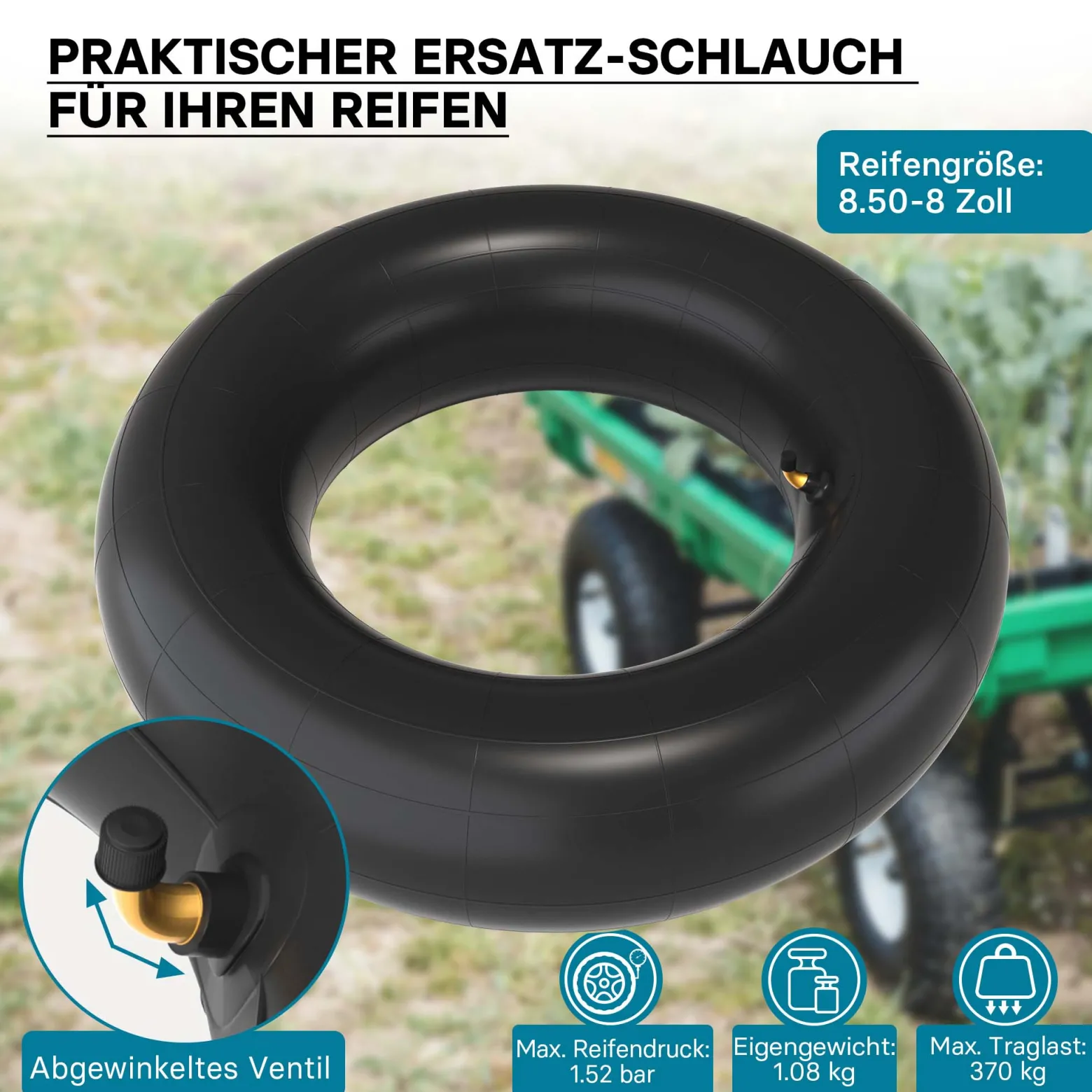 Schlauch für den Rasenmäherreifen 18x8.50-8 mit Winkelventil Reifendecke Reifenschlauch Traktor