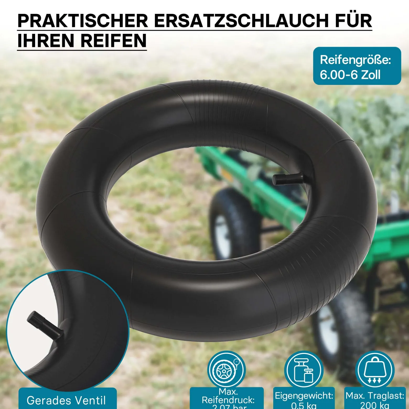 Schlauch für den Rasenmäherreifen 15x6.00-6 mit geradem Ventil Reifendecke Reifenschlauch Traktor