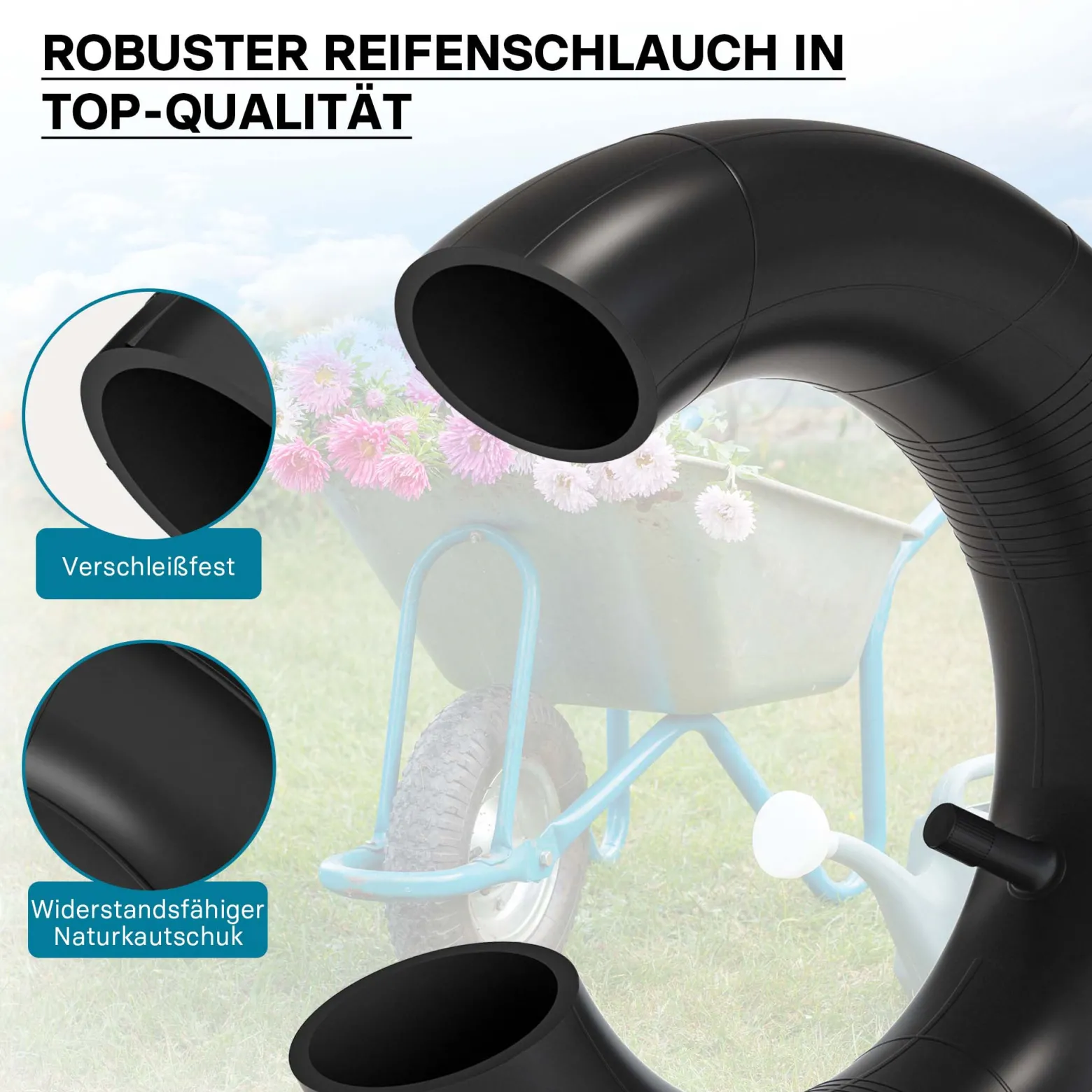 Schlauch für Rasenmäherreifen 16 x 6.50 – 8 mit geradem Ventil zur Selbstmontage