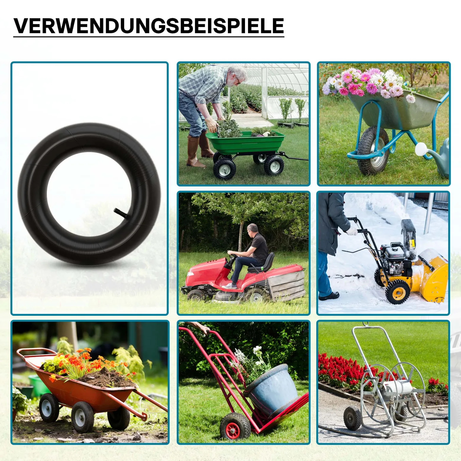 Schlauch für Rasenmäherreifen 16 x 6.50 – 8 mit geradem Ventil zur Selbstmontage