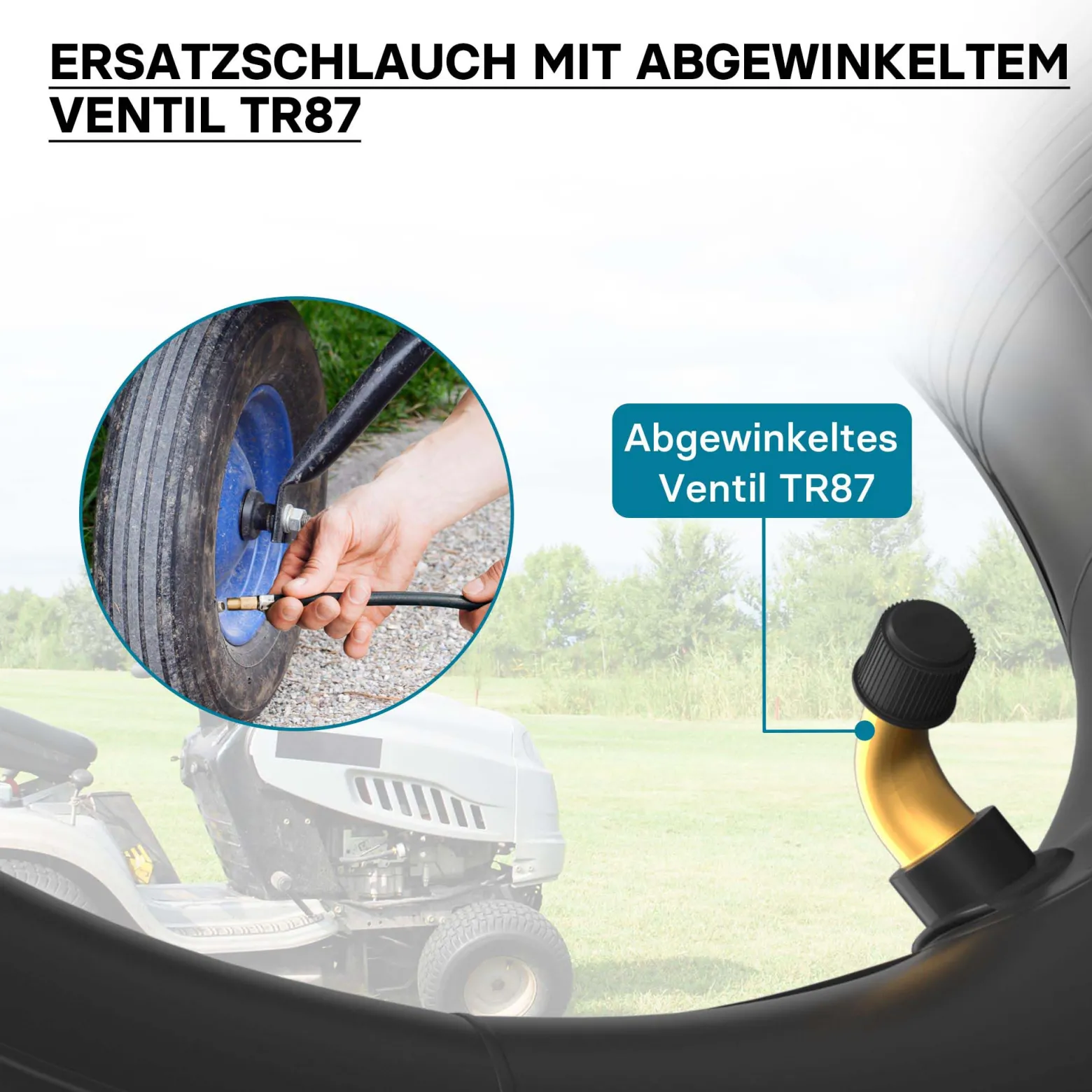 Schlauch für Rasenmäherreifen 16 x 6.50 – 8 mit Winkelventil zur Selbstmontage