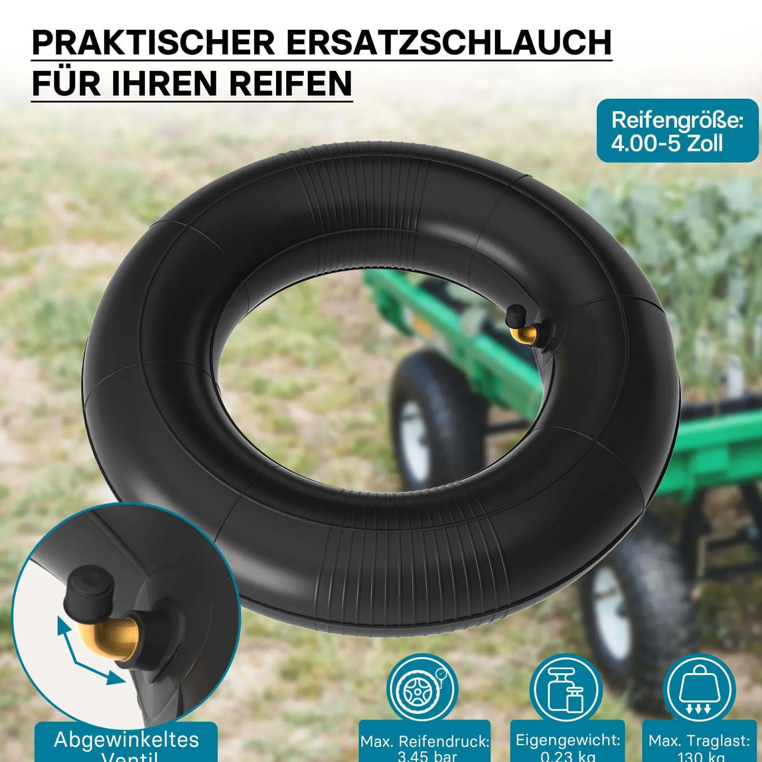 Schlauch für Rasenmäherreifen 11x4.00-5 mit Winkelventil zur Selbstmontage