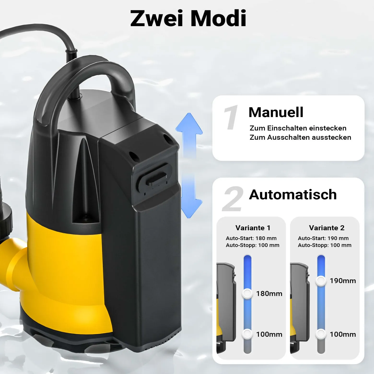 Schmutzwasserpumpe 8000 l/h 400 W, max. Förderhöhe 5 m, Fremdkörper bis Ø 35 mm