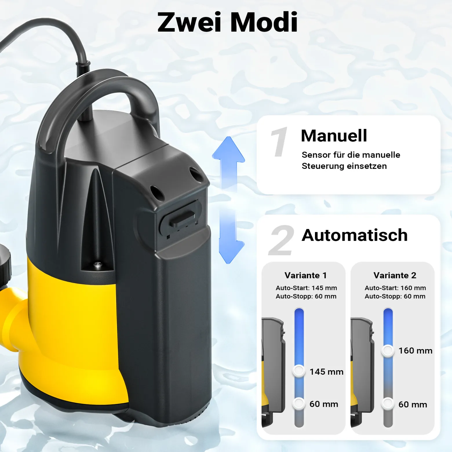 Schmutzwasserpumpe 6000l/h, 250W, max. Förderhöhe 5,5m, Fremdkörper bis Ø5mm