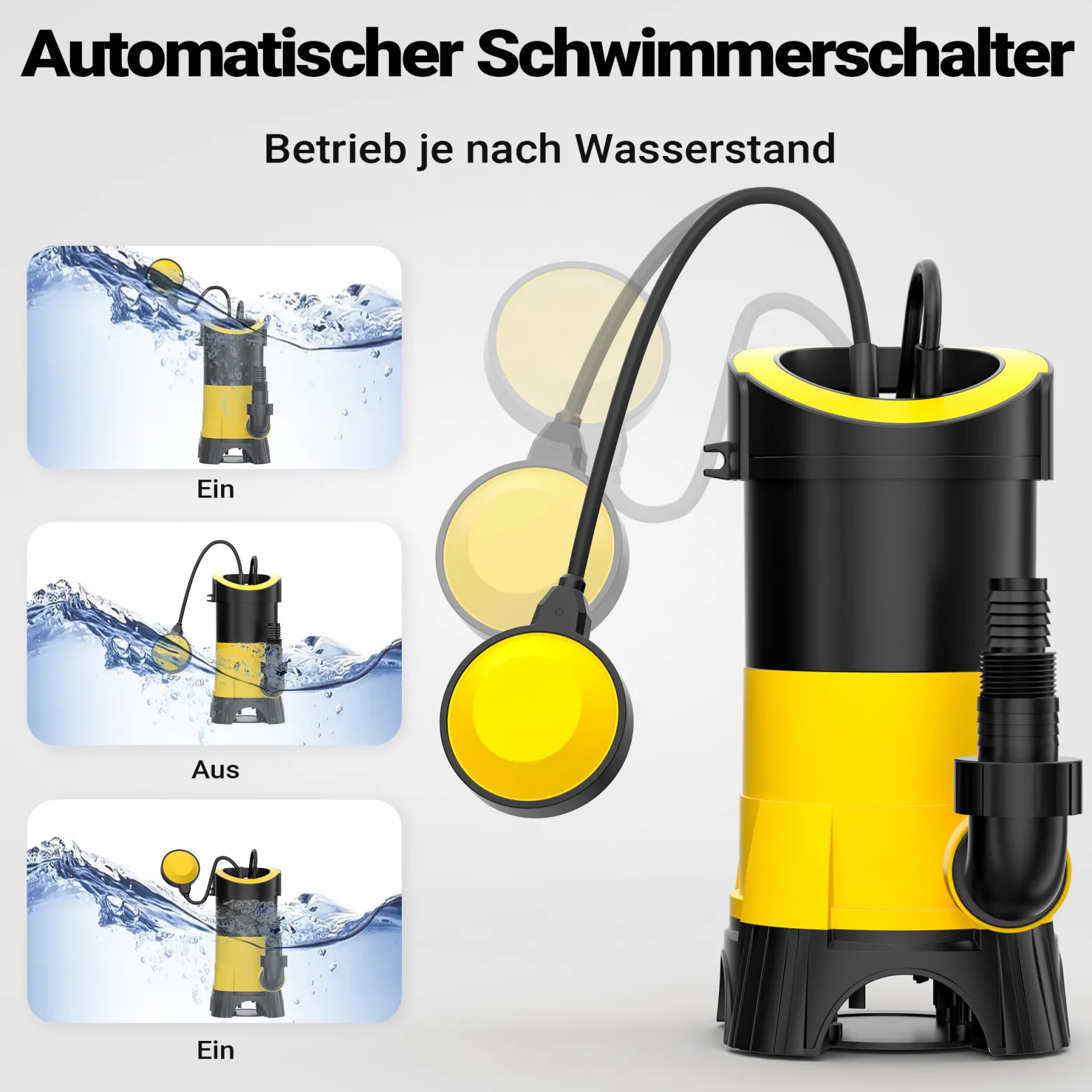 Schmutzwasserpumpe 7.500l/h, 400W, max. Förderhöhe 5m, Fremdkörper bis Ø35mm