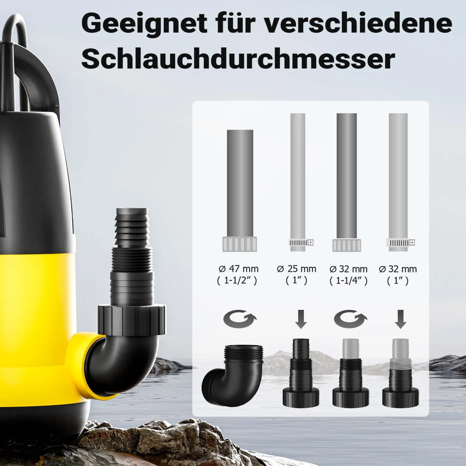 Schmutzwasserpumpe 7000l/h, 400W, max. Förderhöhe 7,5m, Fremdkörper bis Ø5mm