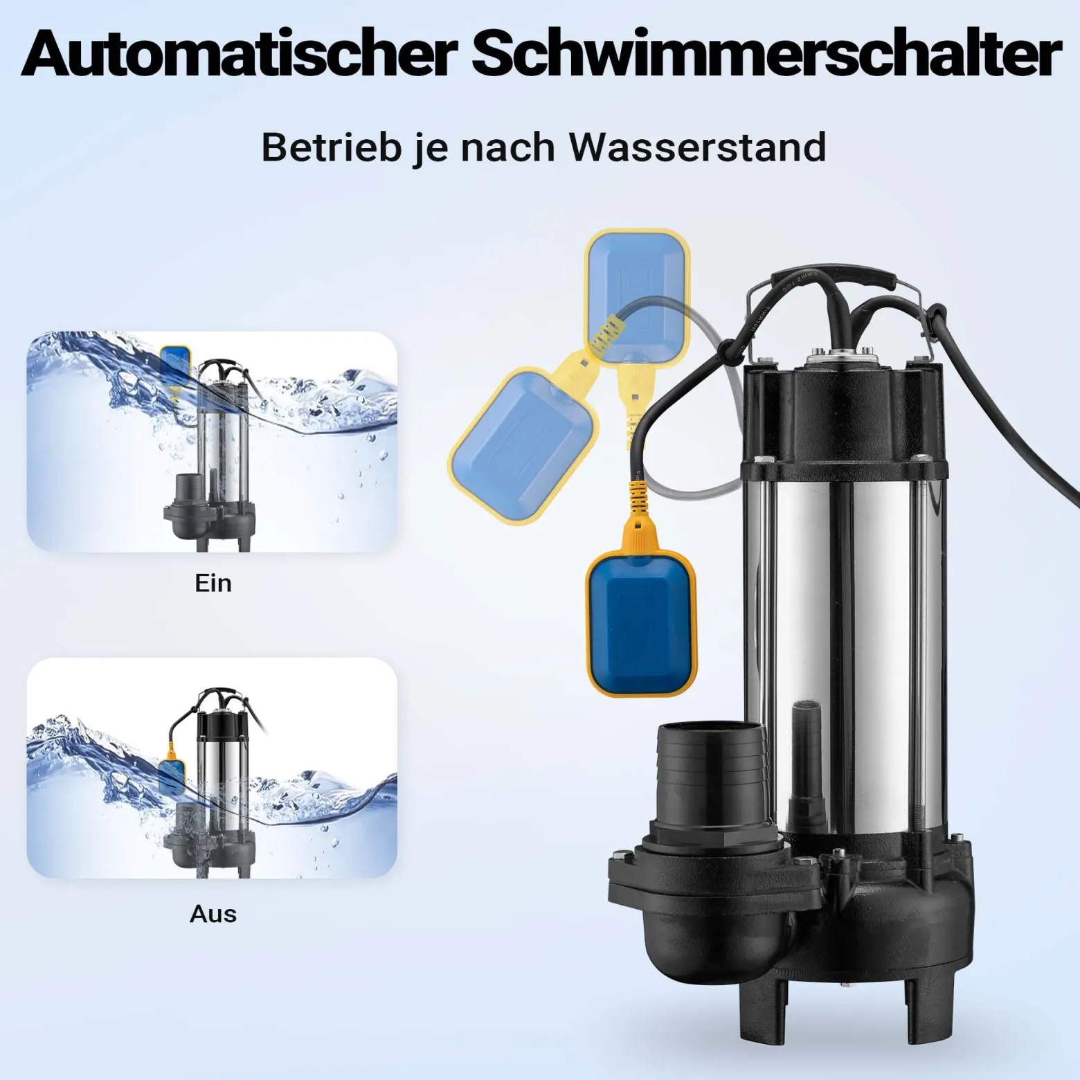 Schmutzwasserpumpe Schwimmerschalter Häcksler 31200 L/h 2200 W Förderhöhe bis 10 m