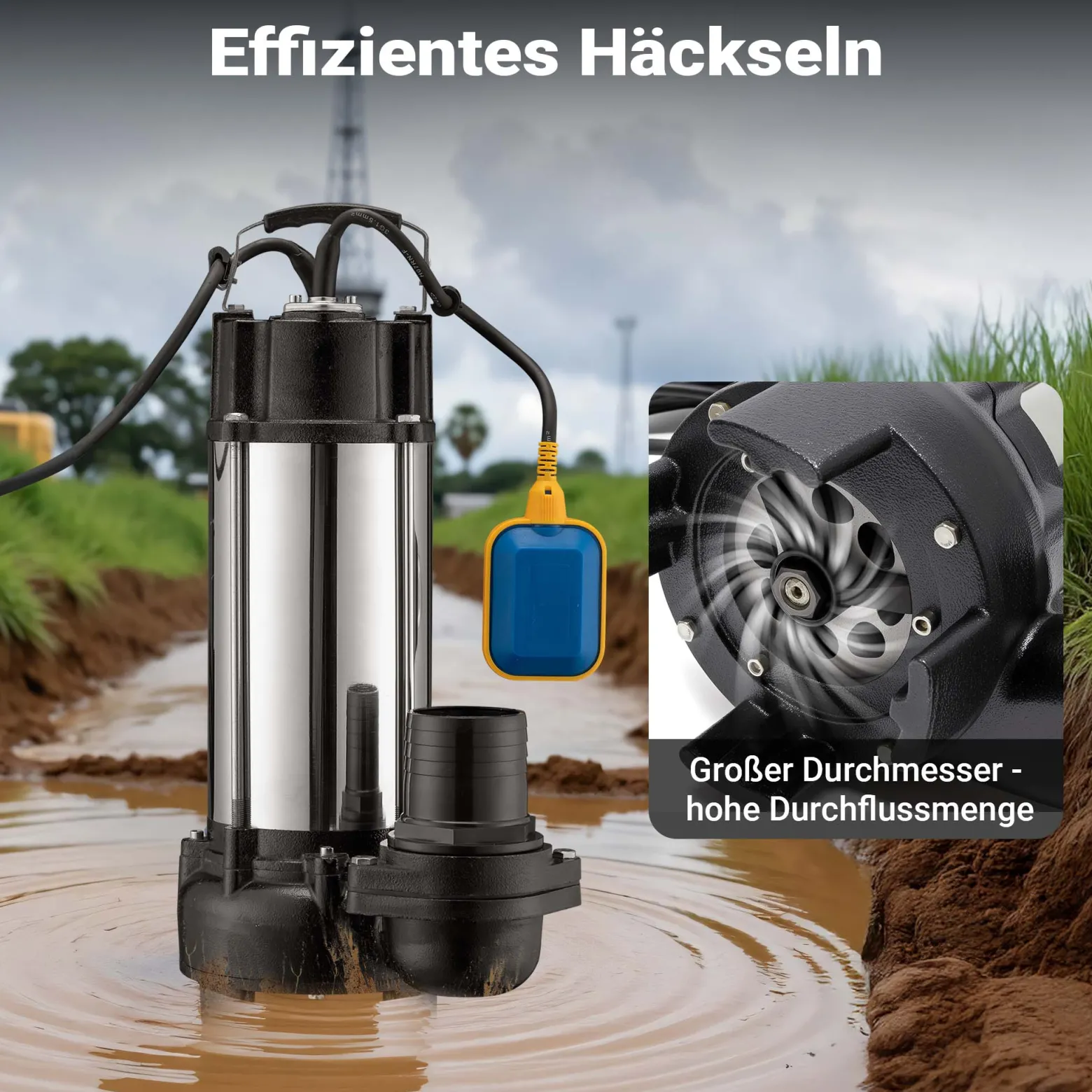 Schmutzwasserpumpe Schwimmerschalter Häcksler 31200 L/h 2200 W Förderhöhe bis 10 m