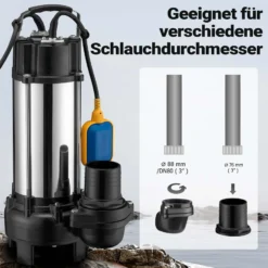 Schmutzwasserpumpe Schwimmerschalter Häcksler 31200 L/h 2200 W Förderhöhe bis 10 m