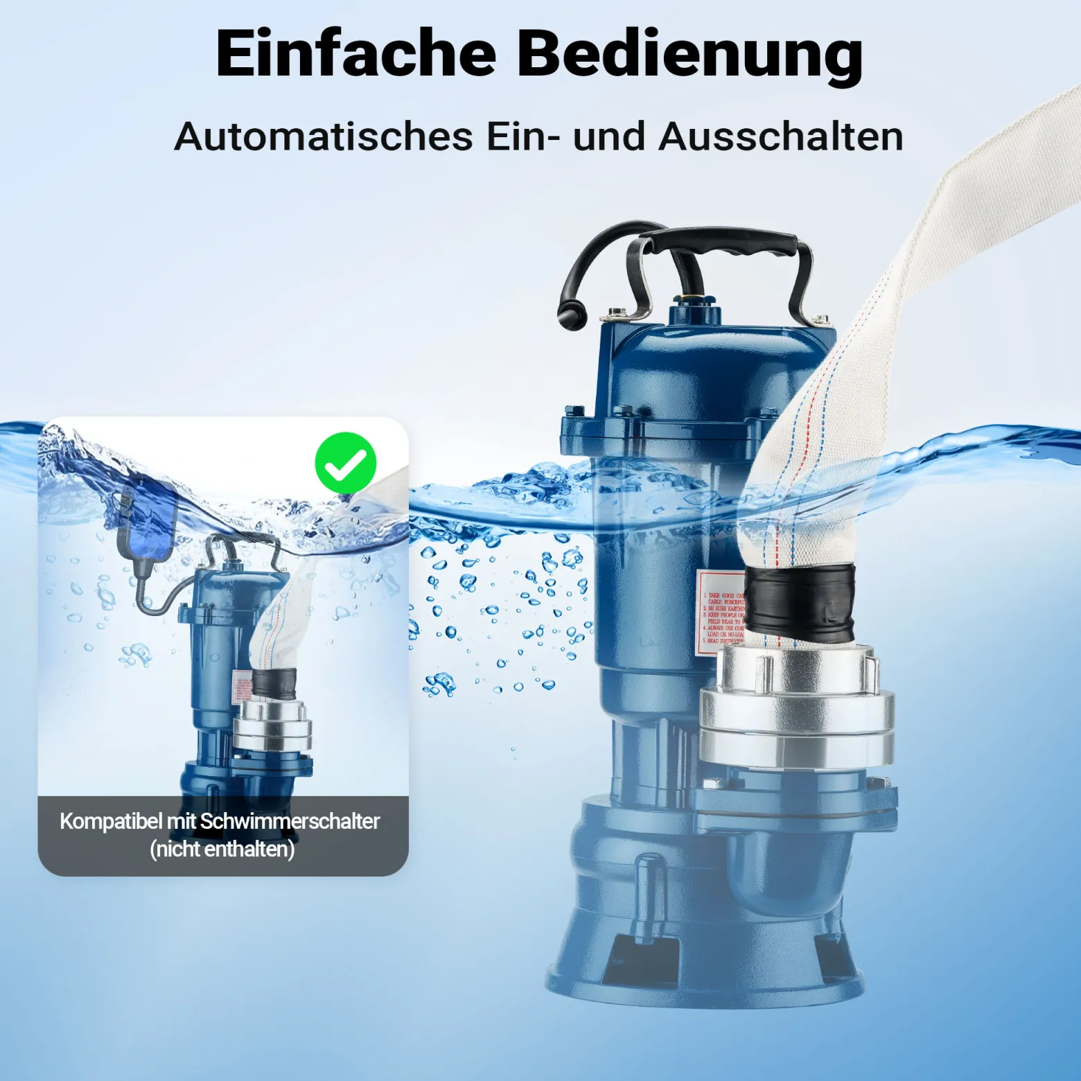 Schmutzwasserpumpe 550 W Tauchpumpe mit 16.200 l/h Fördermenge inkl. 20 m Schlauch Pumpe