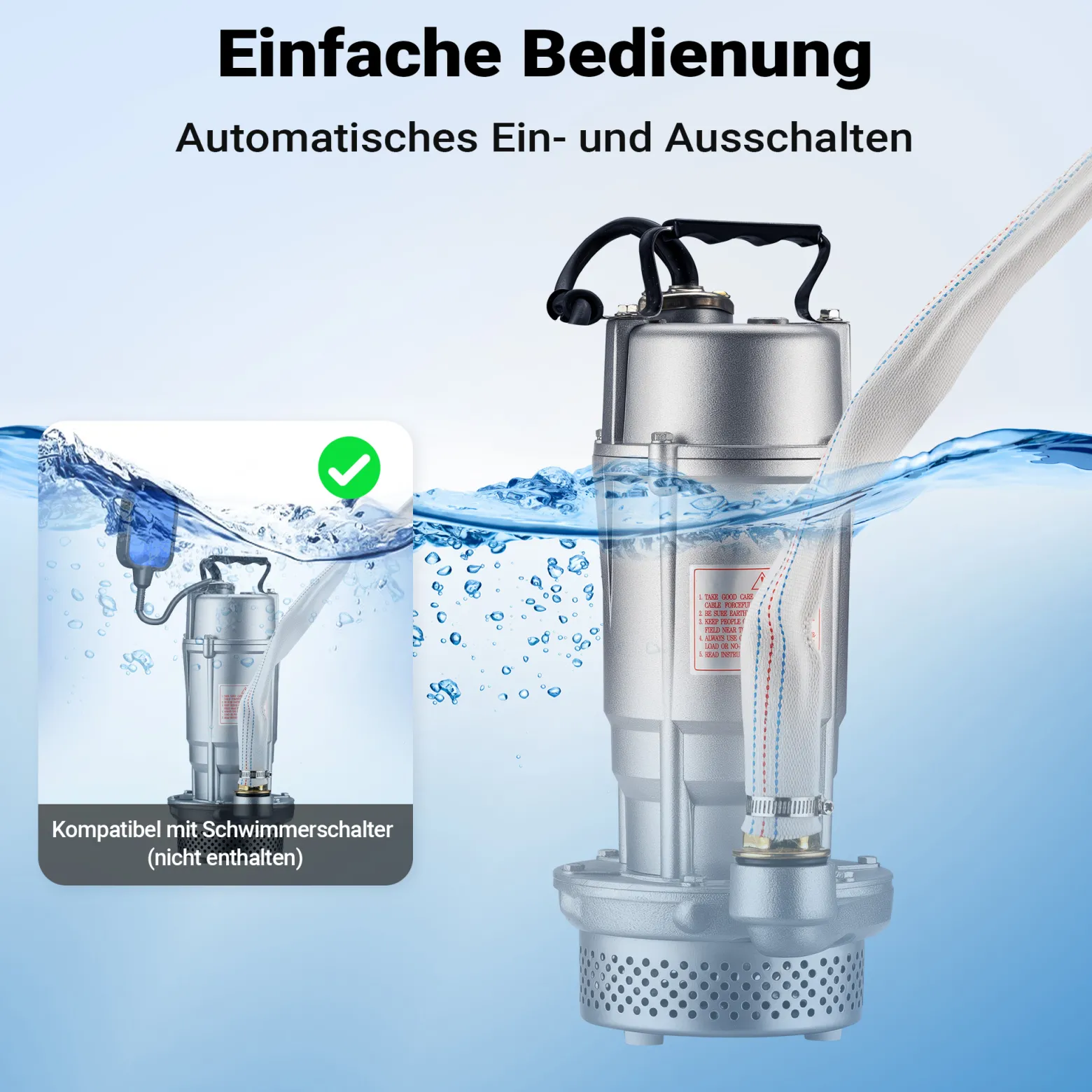 Schmutzwasserpumpe 370 W Tauchpumpe mit 1.500 l/h Fördermenge inkl. 20 m Schlauch Pumpe