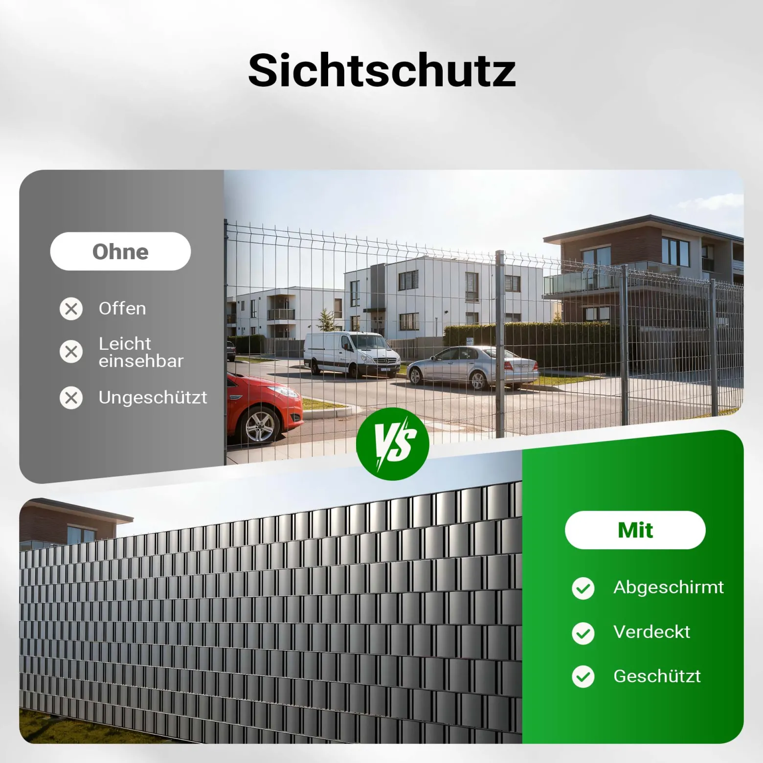 Sichtschutz Streifen, 35mx19cm anthrazit aus PVC 450g/m², mit 20 Clips, Zaunfolie