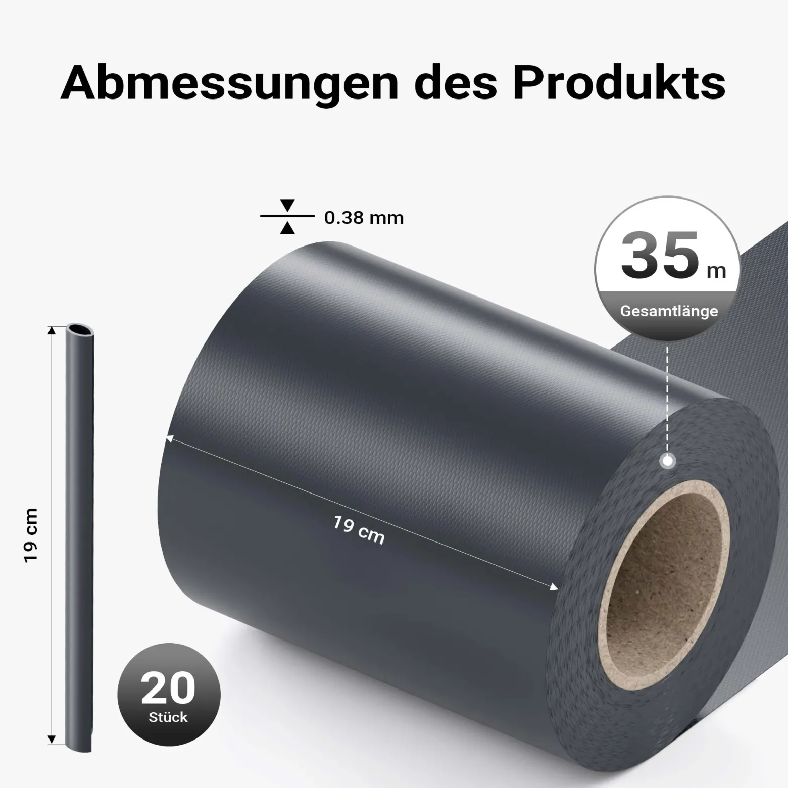 Sichtschutz Streifen, 35mx19cm anthrazit aus PVC 450g/m², mit 20 Clips, Zaunfolie