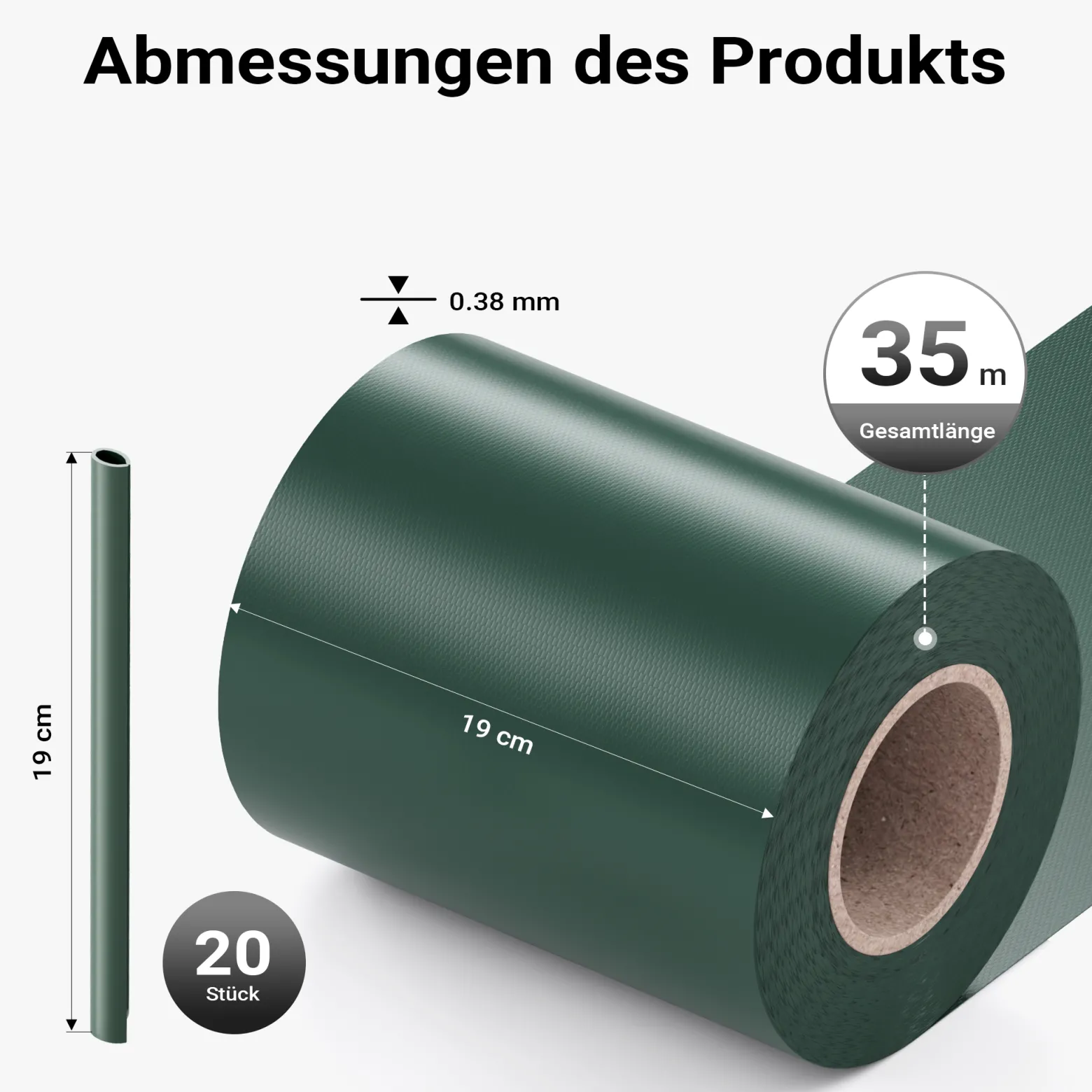 Sichtschutz Streifen, 35mx19cm grün aus PVC 450g/m², mit 20 Clips, Zaunfolie