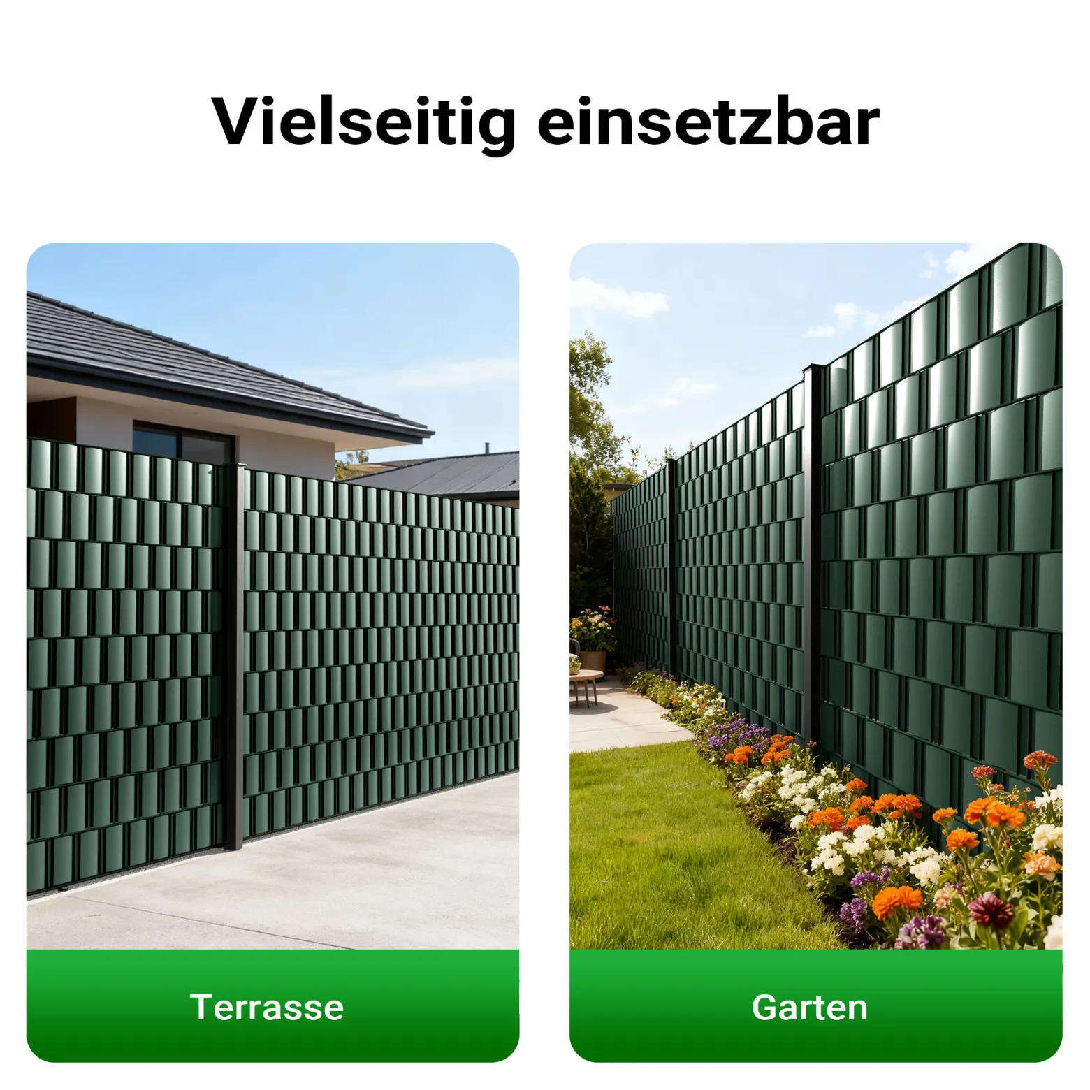 Sichtschutz Streifen, 35mx19cm grün aus PVC 450g/m², mit 20 Clips, Zaunfolie