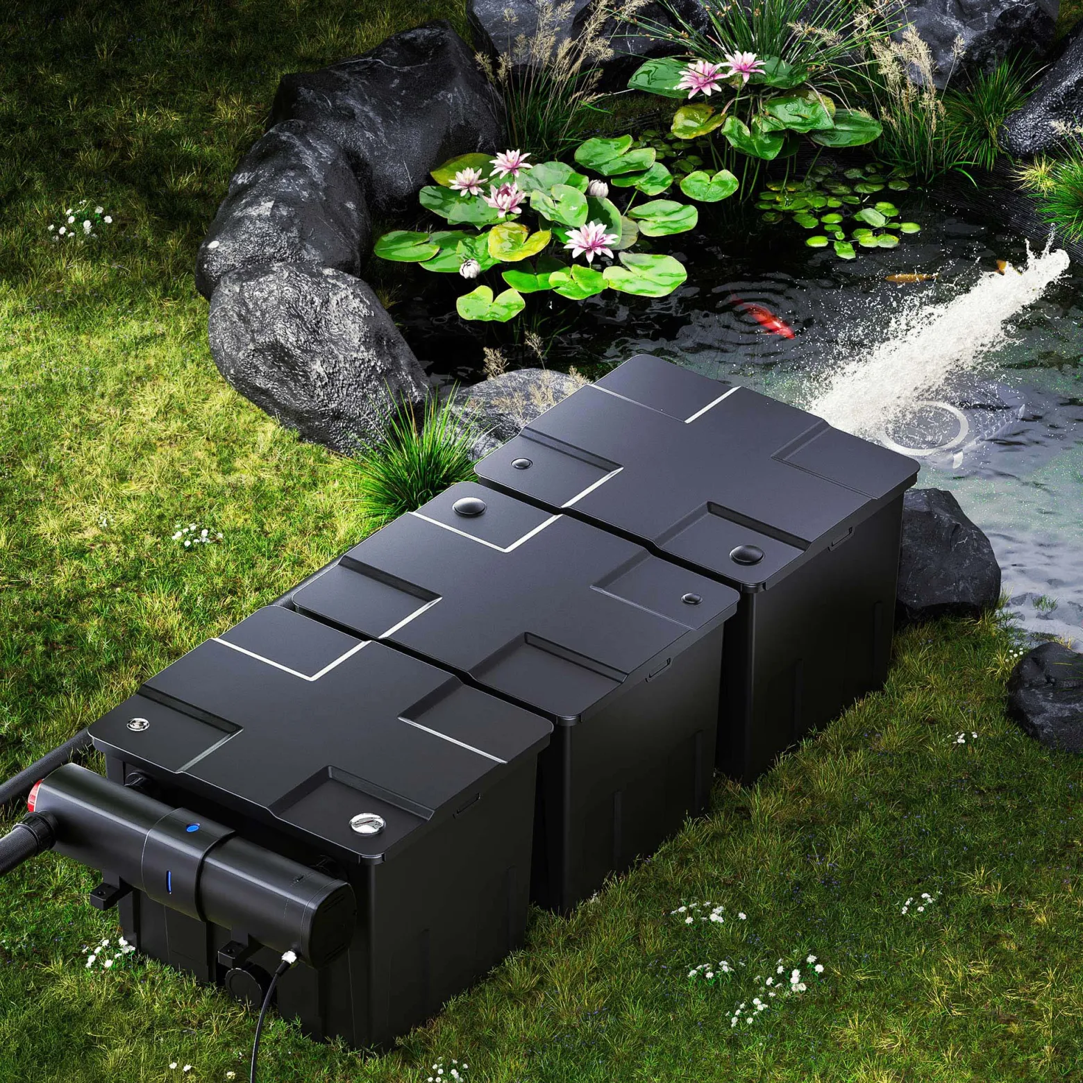SunSun Bio CBF-350C Teichfilter bis 90000L Teichvolumen max. 10000L/h 3-Kammer Durchlauffilter Modulteichfilter Teich Filter Biofilter