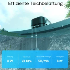 SunSun CAP-20 Sauerstoffpumpe 8 W, Luftpumpe für 8 m³ Aquarium und Gartenteich, Teichbelüfter 13 l/min mit 4 Luftausgängen, Belüftungspumpe mit 2x Luftstein und 2x Rückschlagventil