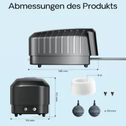 SunSun CAP-20 Sauerstoffpumpe 8 W, Luftpumpe für 8 m³ Aquarium und Gartenteich, Teichbelüfter 13 l/min mit 4 Luftausgängen, Belüftungspumpe mit 2x Luftstein und 2x Rückschlagventil