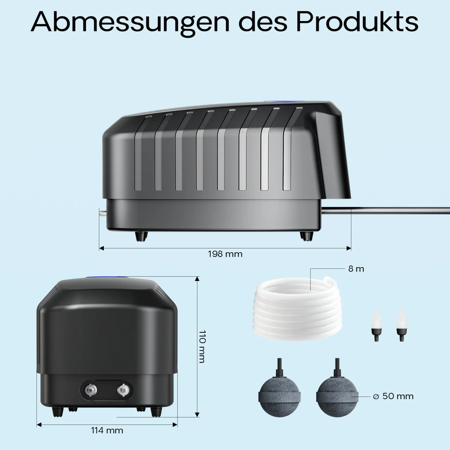SunSun CAP-20 Sauerstoffpumpe 8 W, Luftpumpe für 8 m³ Aquarium und Gartenteich, Teichbelüfter 13 l/min mit 4 Luftausgängen, Belüftungspumpe mit 2x Luftstein und 2x Rückschlagventil