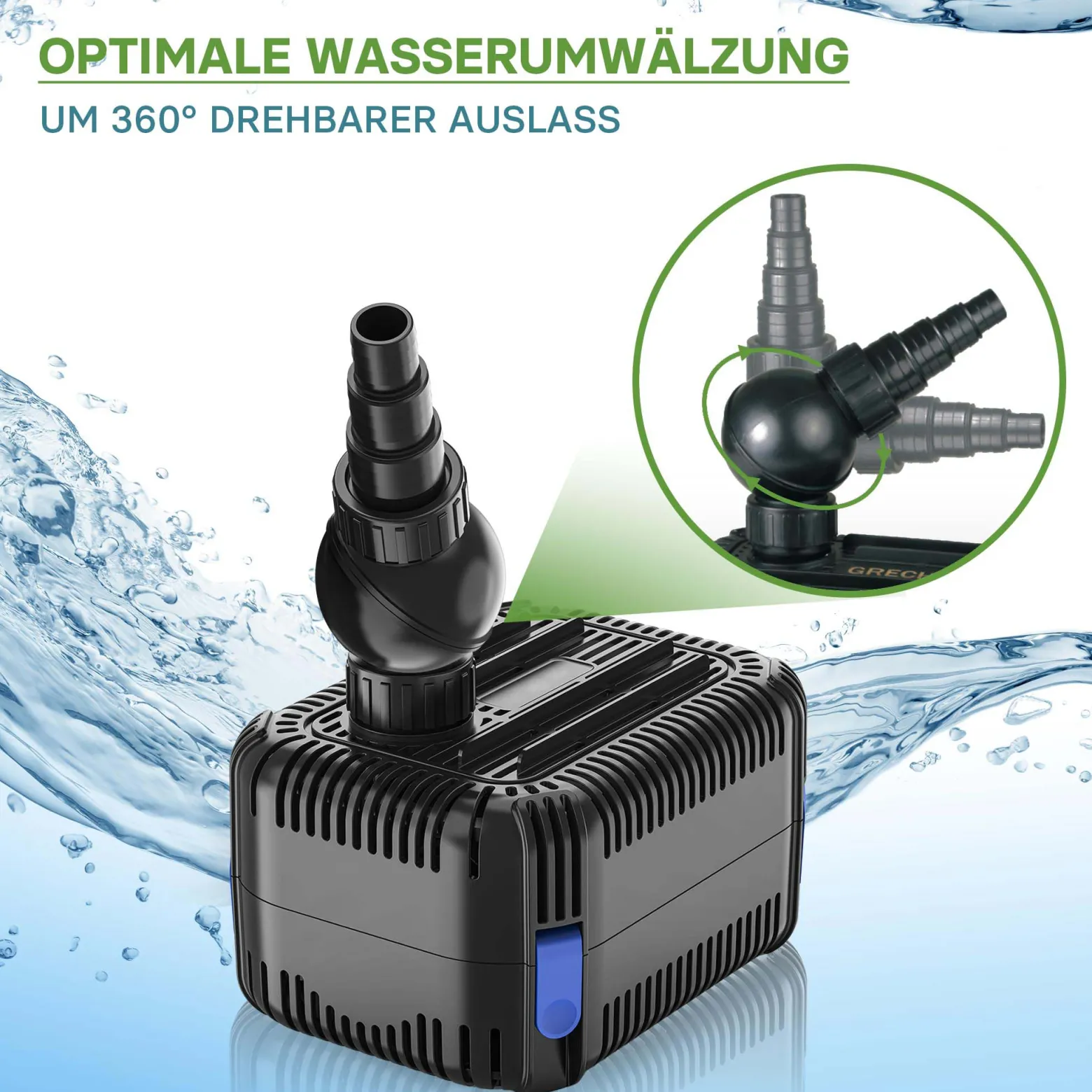 SunSun CDF-8000 Teichpumpe 24V DC / 8000 l/h / 65 W, mit integriertem Blockier- und Trockenlaufschutz