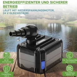SunSun CDF-6000 Teichpumpe 24V DC / 6000 l/h / 40 W, mit integriertem Blockier- und Trockenlaufschutz