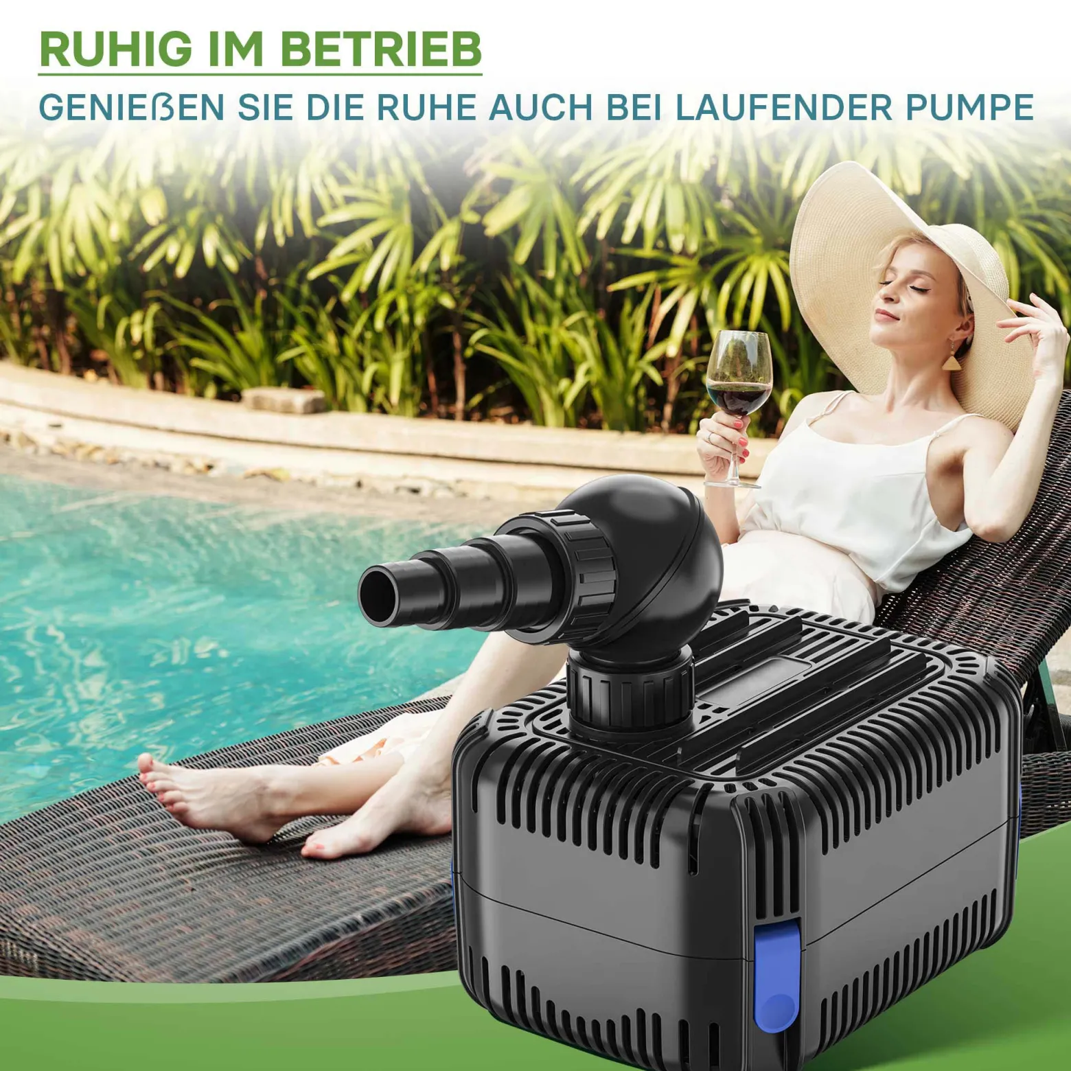 SunSun CDF-3800 Teichpumpe 24V DC 3600 l/h 20 W, Bachlaufpumpe mit integriertem Blockier- und Trockenlaufschutz