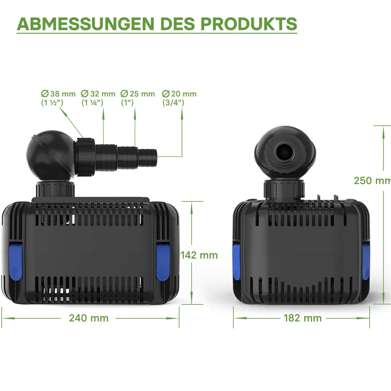 SunSun CDF-3800 Teichpumpe 24V DC 3600 l/h 20 W, Bachlaufpumpe mit integriertem Blockier- und Trockenlaufschutz