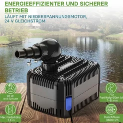 SunSun CDF-3800 Teichpumpe 24V DC 3600 l/h 20 W, Bachlaufpumpe mit integriertem Blockier- und Trockenlaufschutz