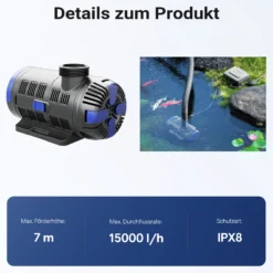 SunSun CET-15000 SuperECO Teichpumpe 15.000 l/h / 180 W, energiesparende Filterpumpe, Bachlaufpumpe für Koiteiche, Umwälzpumpe, Gartenteichpumpe