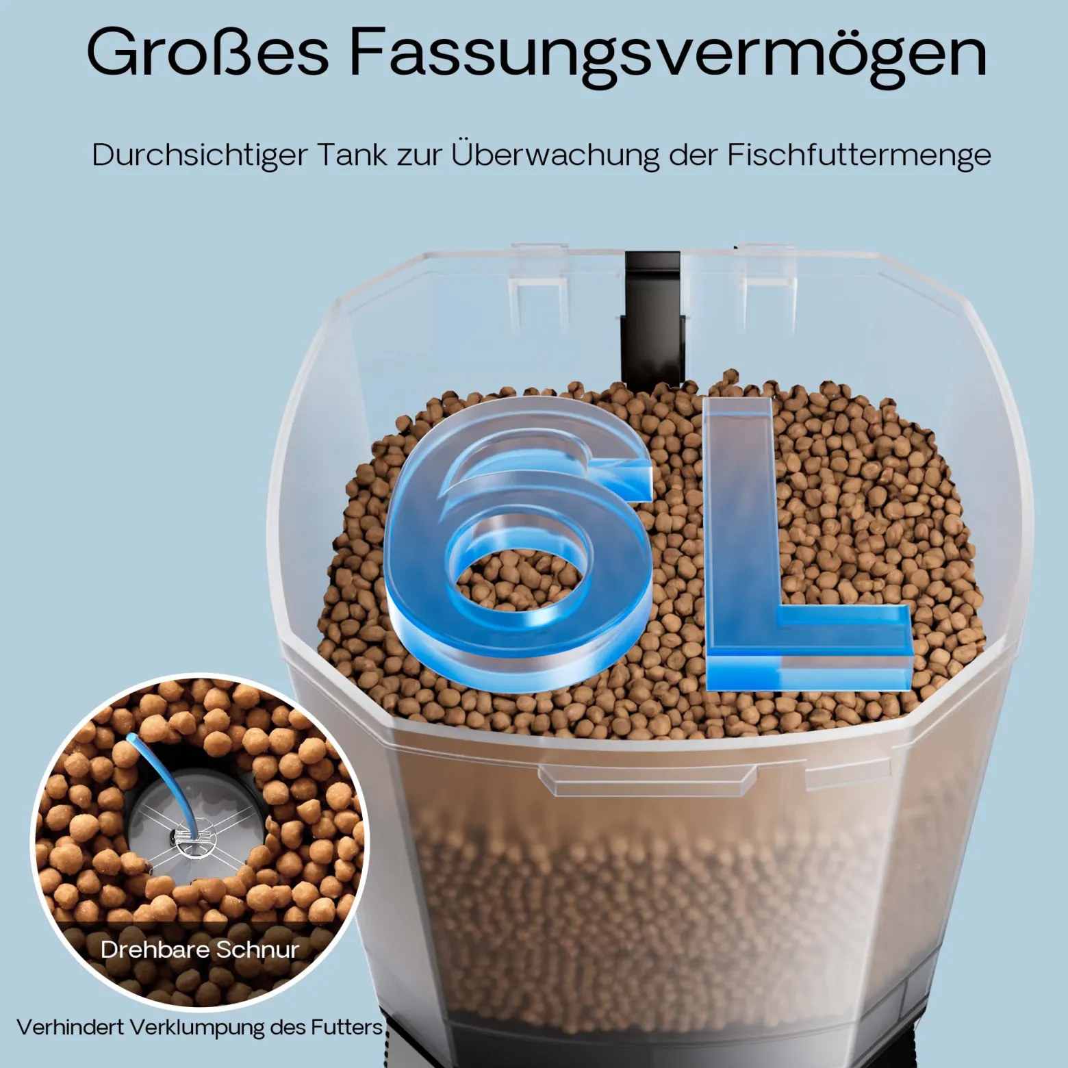 SunSun CFF-206 solarbetriebener Fischfutter Automat, programmierbarer Futterspender mit 6 Liter Behälter für 1 bis 6 Fütterungen pro Tag