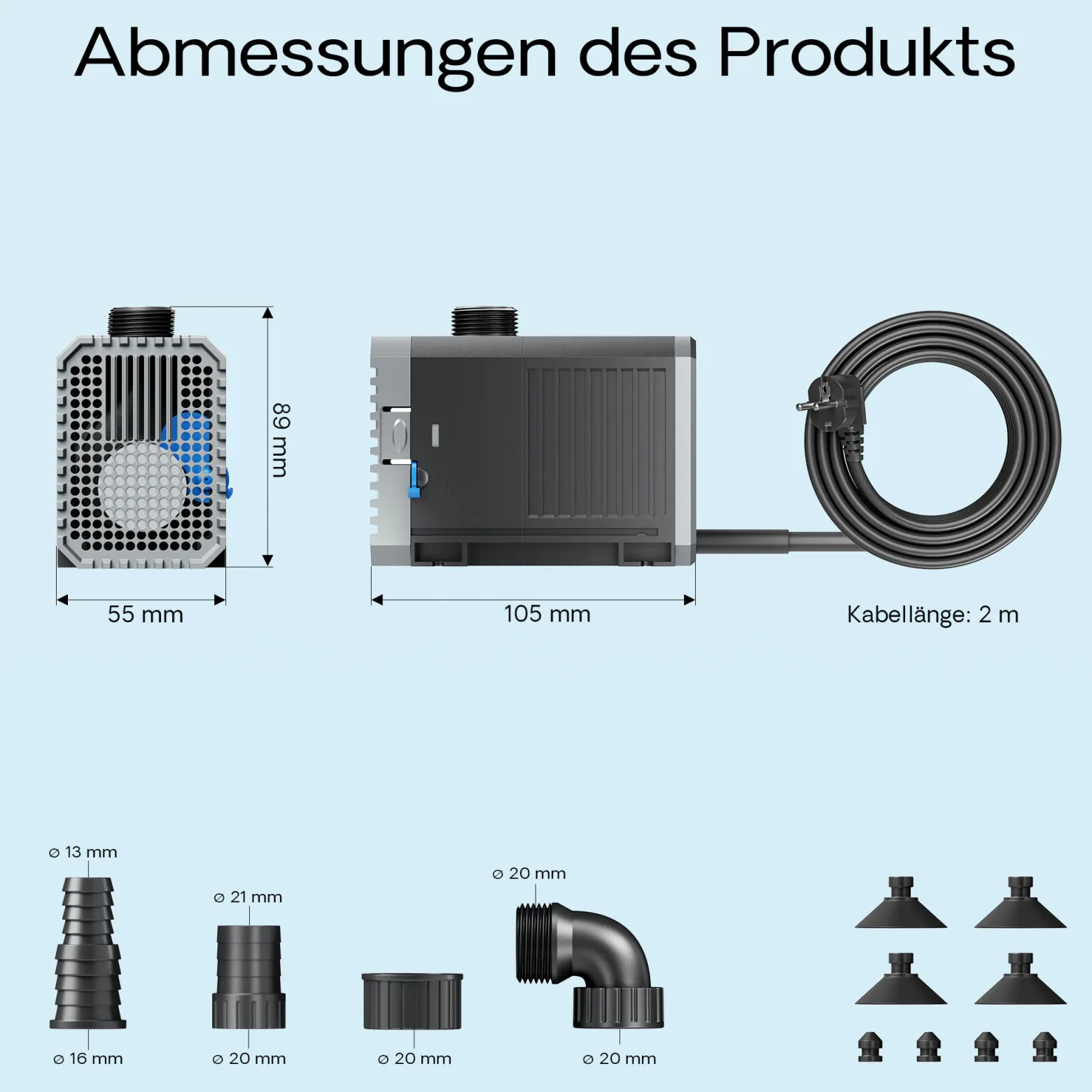 SunSun CHJ-1500 ECO Aquarium Pumpe 1500 l/h 25 W Aquariumpumpe mit regulierbarem Durchfluss für großes Aquarium für Süßwasser und Salzwasser