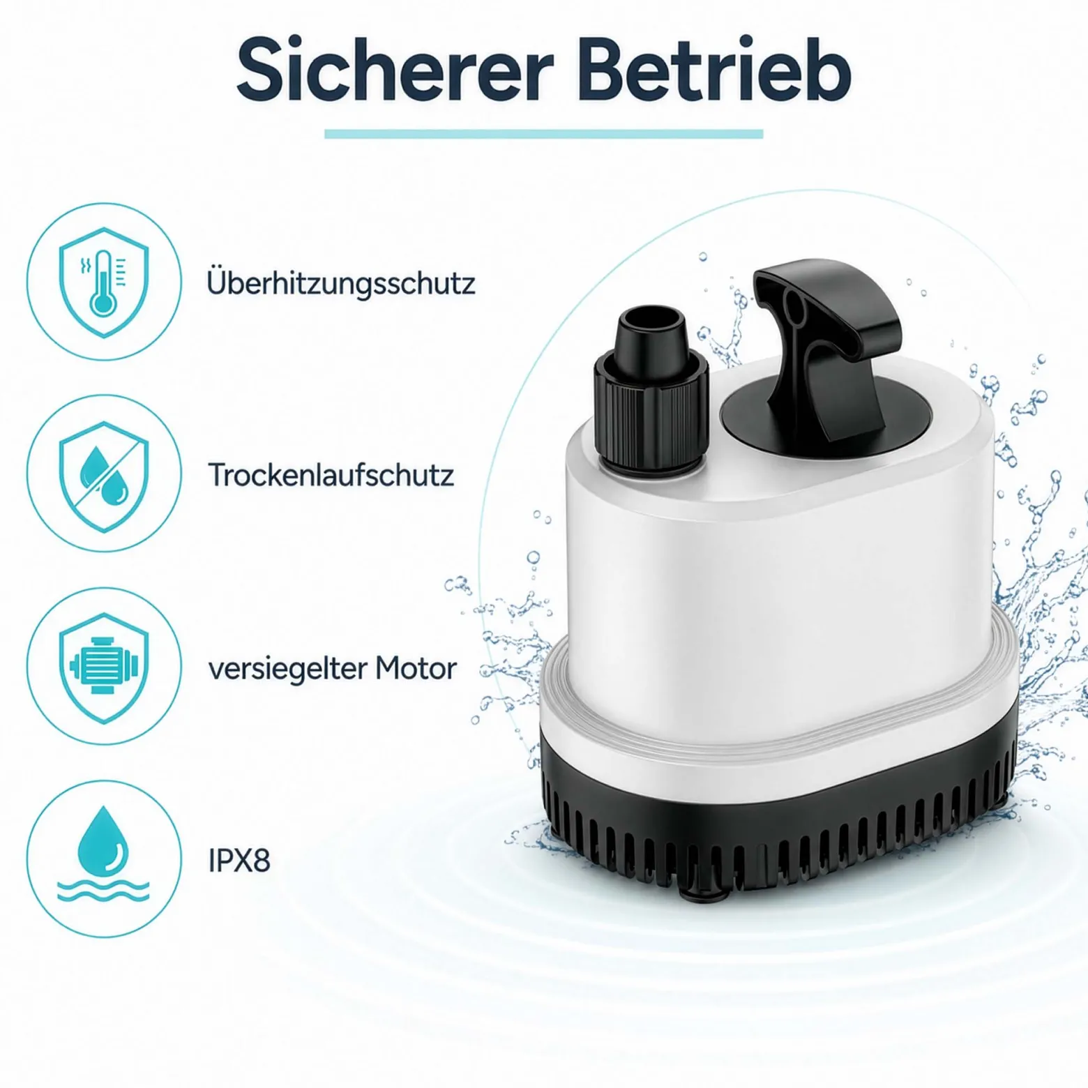 SunSun CHL-2500 Aquarium Pumpe 2500 l/h 40 W Aquariumpumpe mit flacher Ansaugung, Überhitzungsschutz und Trockenlaufschutz