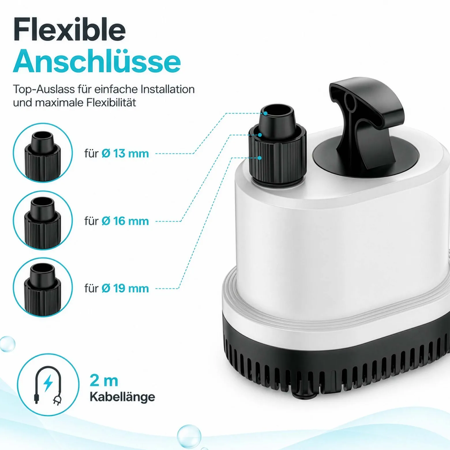 SunSun CHL-2500 Aquarium Pumpe 2500 l/h 40 W Aquariumpumpe mit flacher Ansaugung, Überhitzungsschutz und Trockenlaufschutz