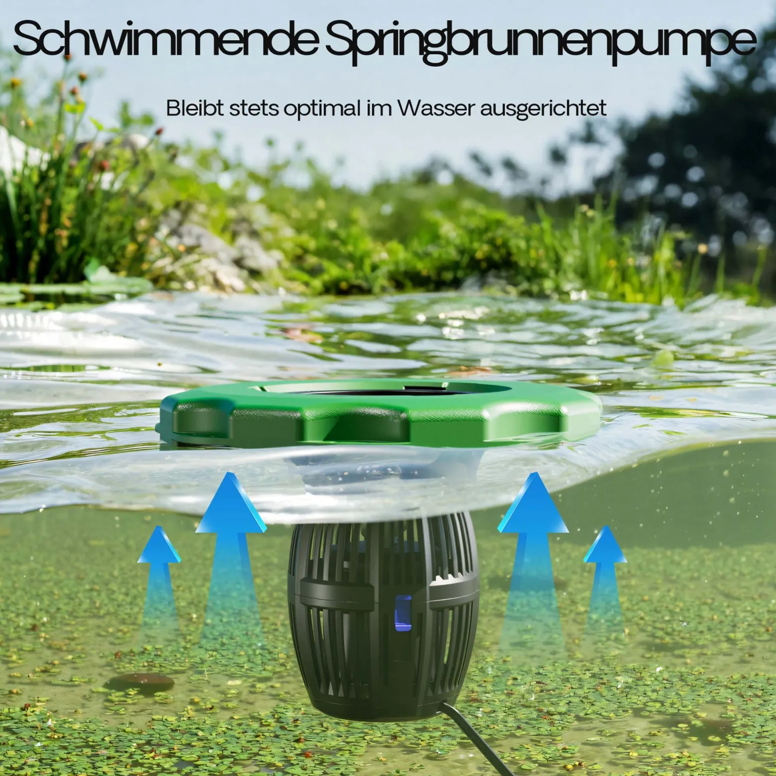 SunSun COP-10000 Schwimmende Fontäne 20000l/h, 90W, Wassersäule mit 1m Höhe & 3 m Durchmesser zur Belüftung des Teiches mit Filtersieb