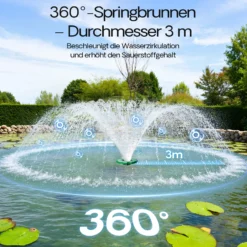 SunSun COP-10000 Schwimmende Fontäne 20000l/h, 90W, Wassersäule mit 1m Höhe & 3 m Durchmesser zur Belüftung des Teiches mit Filtersieb