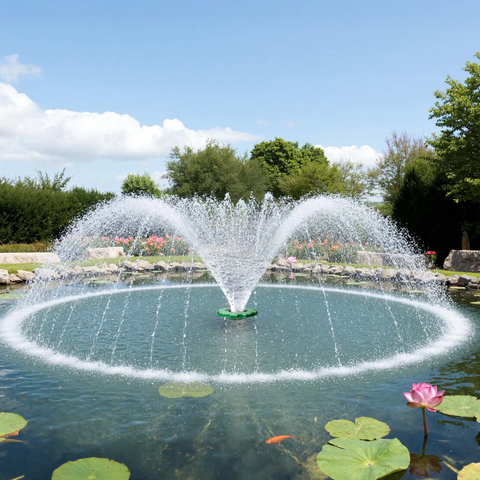 SunSun COP-10000 Schwimmende Fontäne 20000l/h, 90W, Wassersäule mit 1m Höhe & 3 m Durchmesser zur Belüftung des Teiches mit Filtersieb