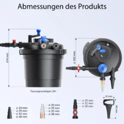 SunSun CPF-5000 Druckteichfilter 8000 l/h / 11 W UVC, Einheit Teichdruckfilter für Teiche bis 8000 Liter, Teichklärer, Filteranlage